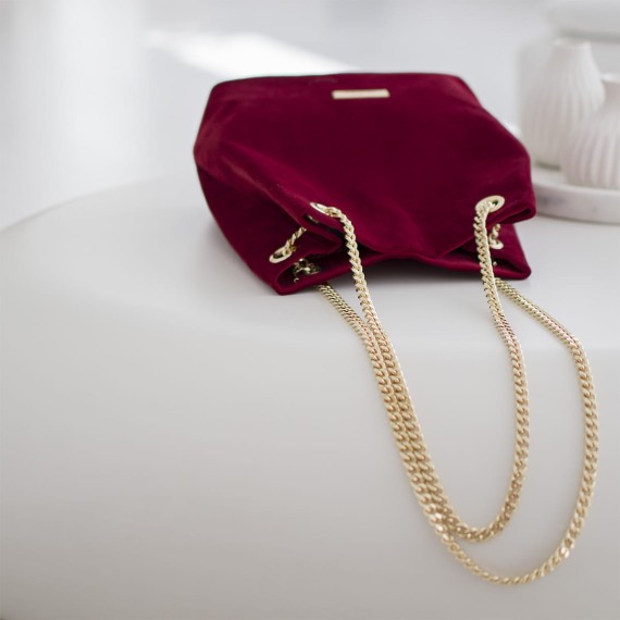 Small velor handbag on chain, red [No. 1 Mini - Wine Red]