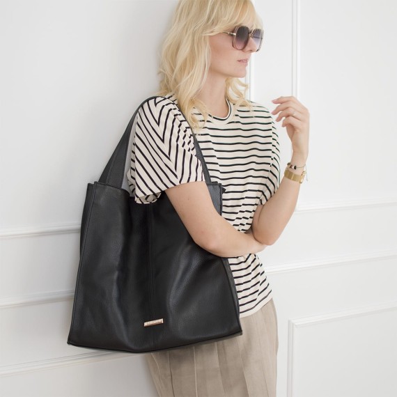Torebka duża ze skóry naturalnej, czarna [Shopper Modena Black]
