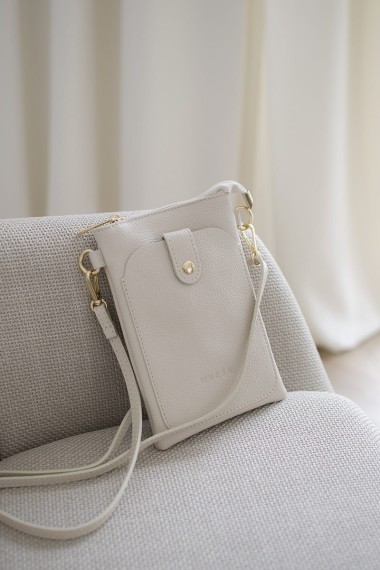 Mała torebka ze skóry naturalnej, na telefon, beżowa [Florence Cream]