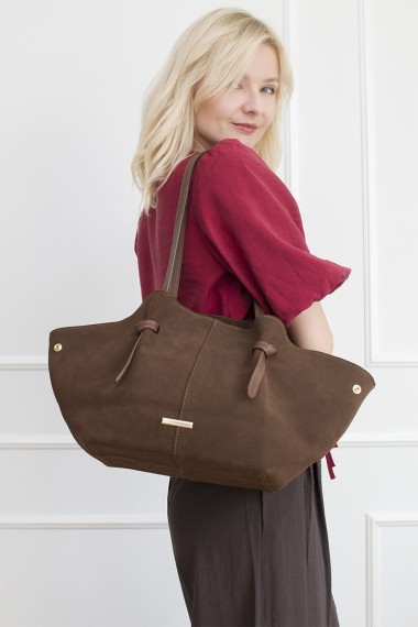 Zamszowa torebka shopper, brązowa [Palermo Milk Chocolate]