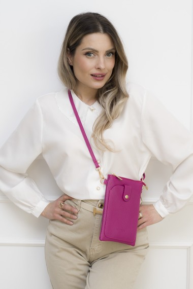 Mała torebka ze skóry naturalnej, na telefon, różowa [Florence Fuchsia]