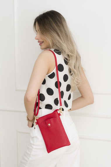 Mała torebka ze skóry naturalnej, na telefon, czerwona [Florence Red]