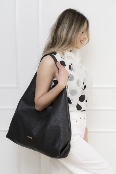 Duża skórzana torebka Hobo Maxi, czarna [Black]