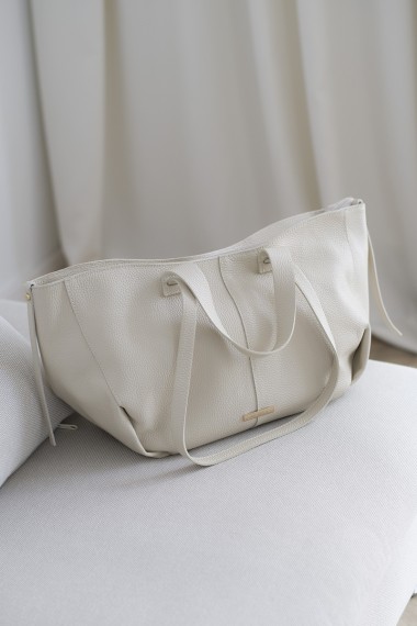 Skórzana torebka Shopper, jasny beż [Chloe Black Cream]