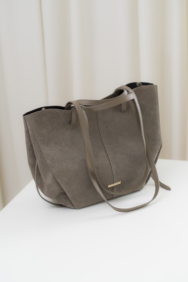 Zamszowa torebka shopper, szaro beżowa [Prato Maxi Taupe]