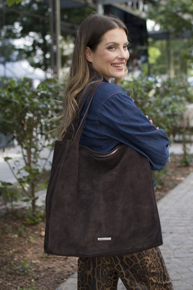 Zamszowa duża torebka shopper, czekoladowa [Shopper Modena Chocolate]