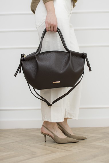 Skórzana duża torebka shopper, brązowa [Monza Choco]