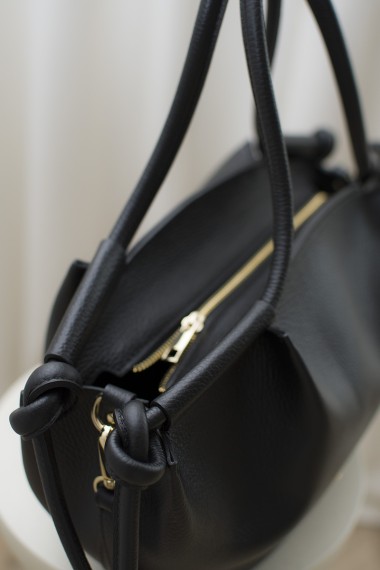 Skórzana duża torebka shopper, czarna [Monza Black]